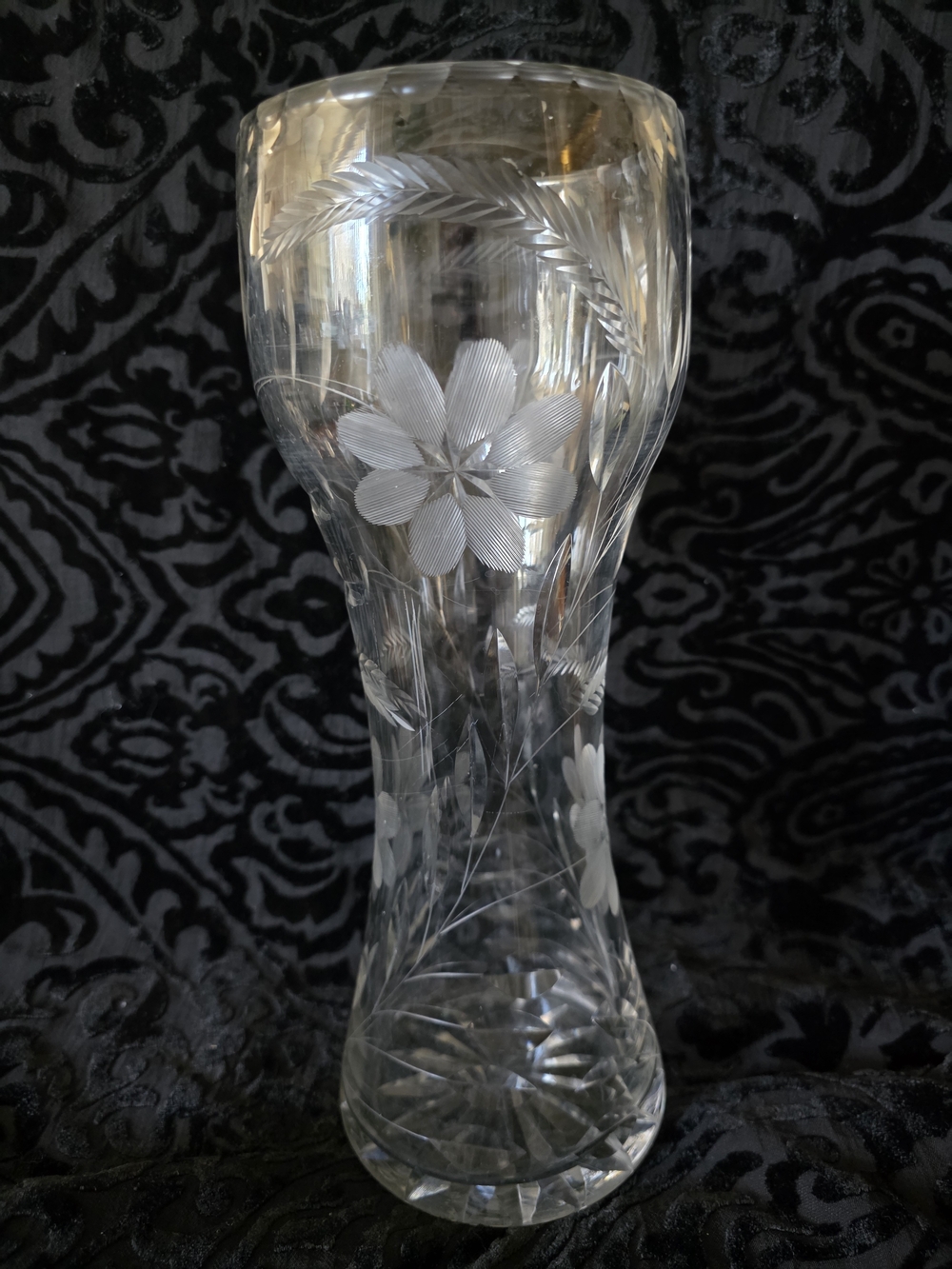 Vintage Mercari Corset Clear Cut Glass Floral Vase - Elegant Home Accent